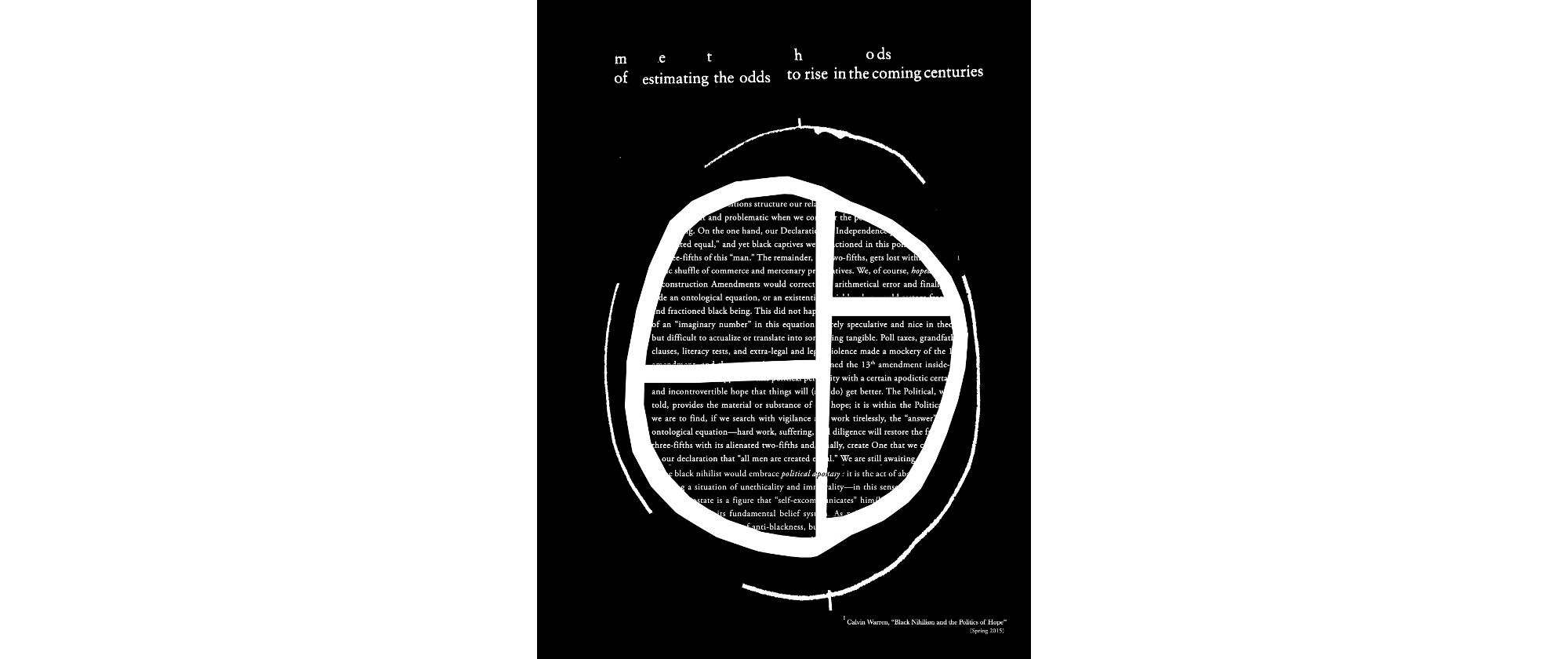 Calvin Warren calls it an ‘ontological equation’/or methods of estimating the odds to rise in the coming centuries, 2019